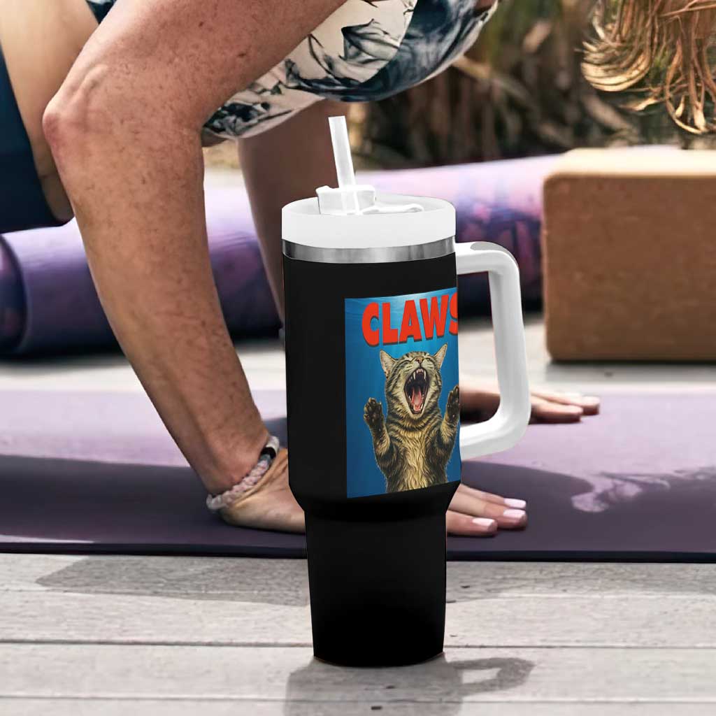 Funny Claws Cat Tumbler With Handle Horror Movie Parody