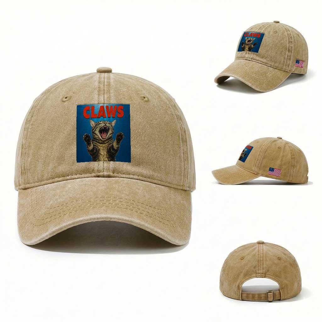 Funny Claws Cat Washed Cotton Baseball Cap Horror Movie Parody