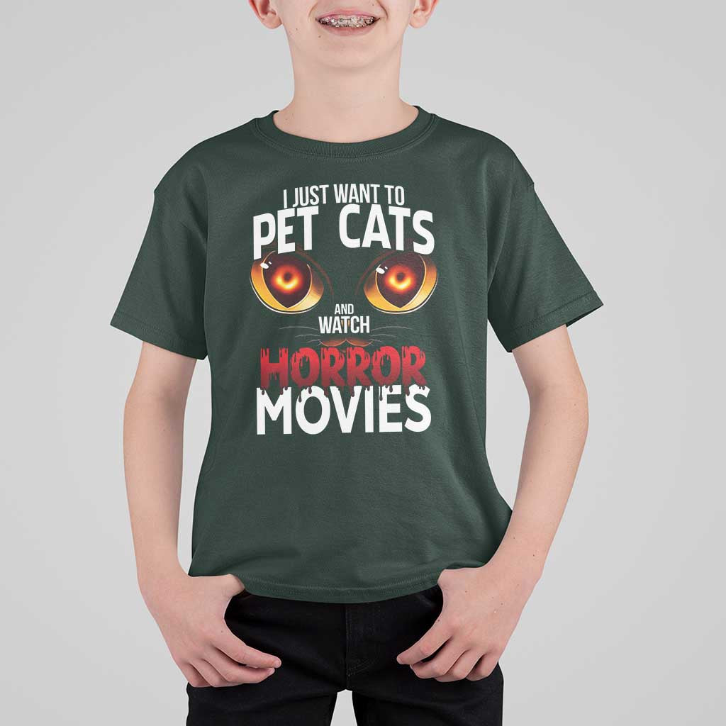 I Just Want To Pet Cats And Watch Horror Movies T Shirt For Kid - Wonder Print Shop