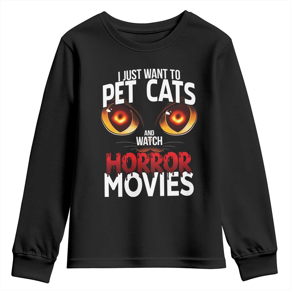 I Just Want To Pet Cats And Watch Horror Movies Youth Sweatshirt - Wonder Print Shop