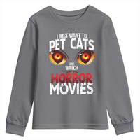 I Just Want To Pet Cats And Watch Horror Movies Youth Sweatshirt - Wonder Print Shop