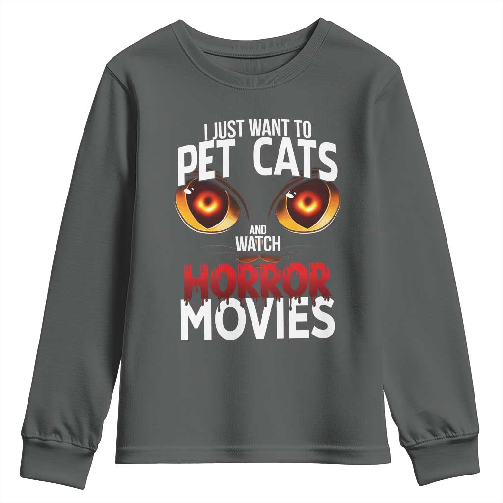 I Just Want To Pet Cats And Watch Horror Movies Youth Sweatshirt - Wonder Print Shop