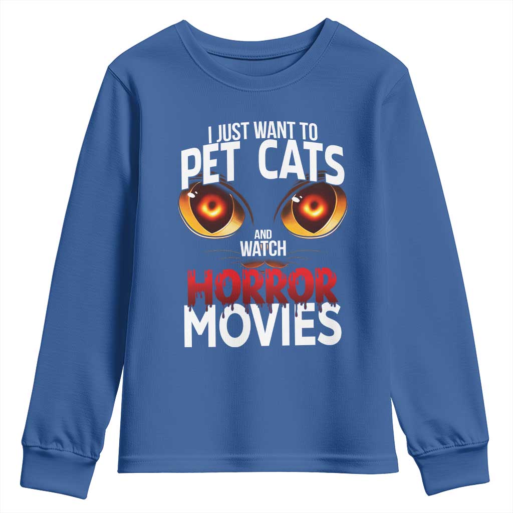 I Just Want To Pet Cats And Watch Horror Movies Youth Sweatshirt - Wonder Print Shop