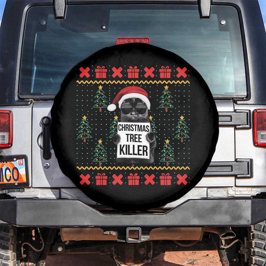 Funny Xmas Black Cat Spare Tire Cover Christmas Tree Killer Santa Kitten - Wonder Print Shop