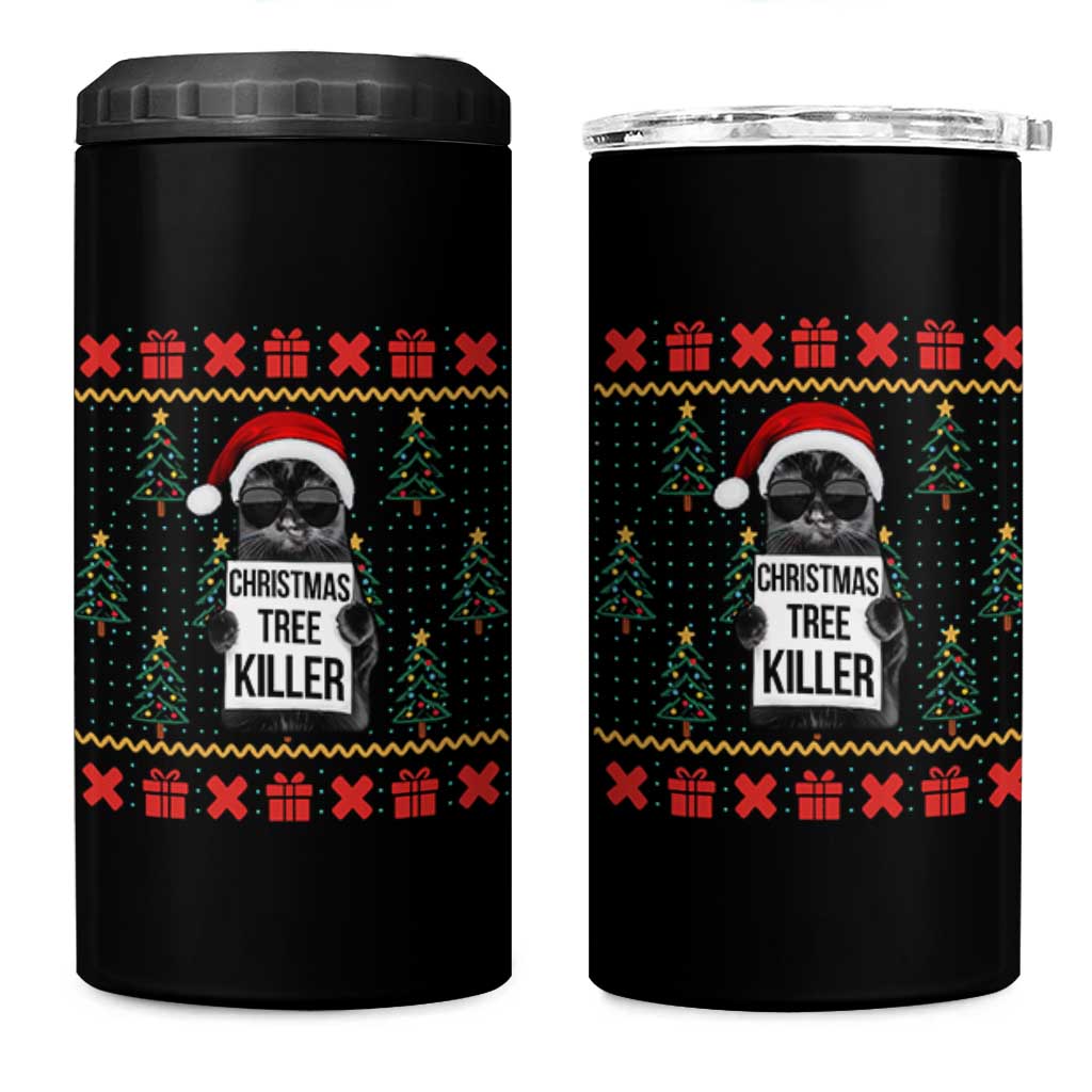 Funny Xmas Black Cat 4 in 1 Can Cooler Tumbler Christmas Tree Killer Santa Kitten
