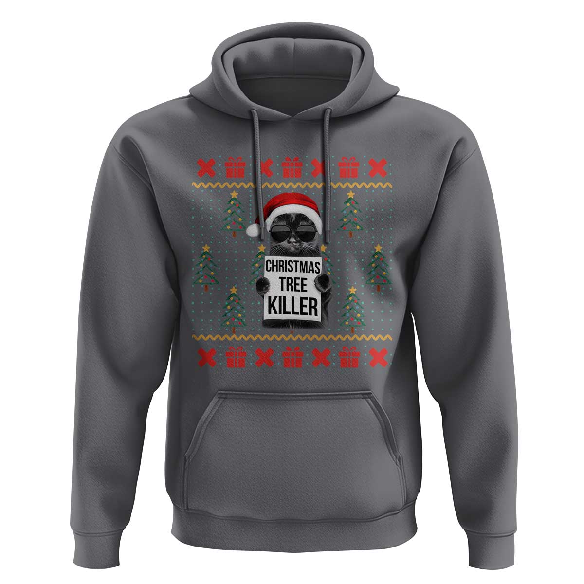 Funny Xmas Black Cat Hoodie Christmas Tree Killer Santa Kitten - Wonder Print Shop