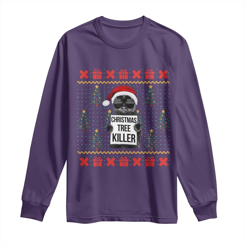 Funny Xmas Black Cat Long Sleeve Shirt Christmas Tree Killer Santa Kitten - Wonder Print Shop