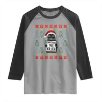 Funny Xmas Black Cat Raglan Shirt Christmas Tree Killer Santa Kitten - Wonder Print Shop