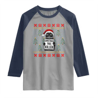 Funny Xmas Black Cat Raglan Shirt Christmas Tree Killer Santa Kitten - Wonder Print Shop