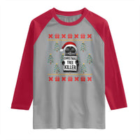 Funny Xmas Black Cat Raglan Shirt Christmas Tree Killer Santa Kitten - Wonder Print Shop
