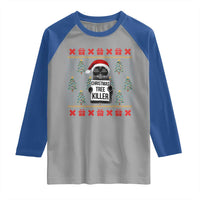 Funny Xmas Black Cat Raglan Shirt Christmas Tree Killer Santa Kitten - Wonder Print Shop