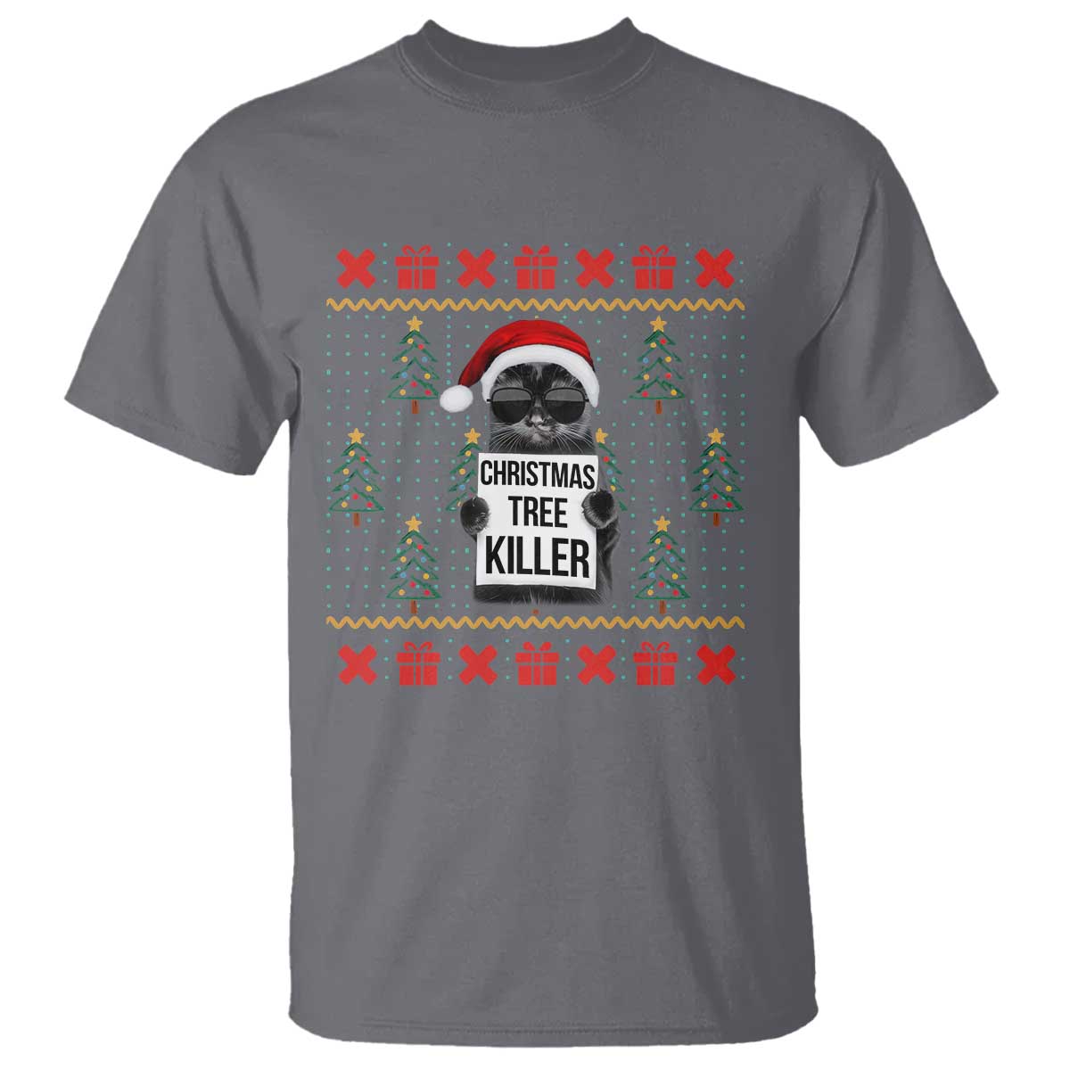 Funny Xmas Black Cat T Shirt Christmas Tree Killer Santa Kitten - Wonder Print Shop
