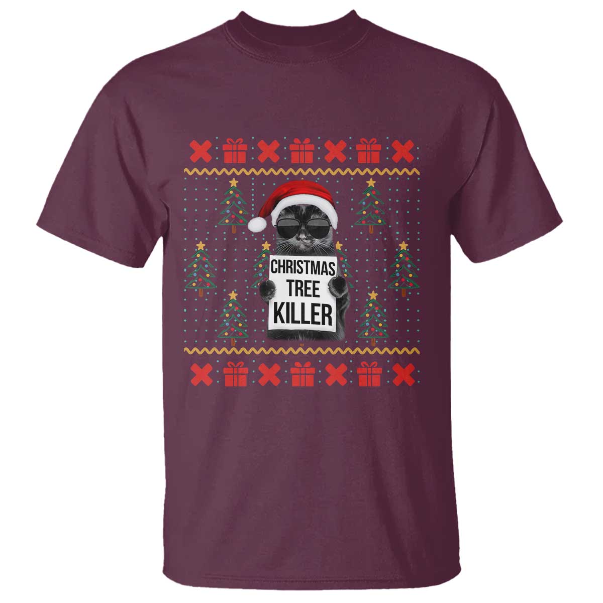 Funny Xmas Black Cat T Shirt Christmas Tree Killer Santa Kitten - Wonder Print Shop