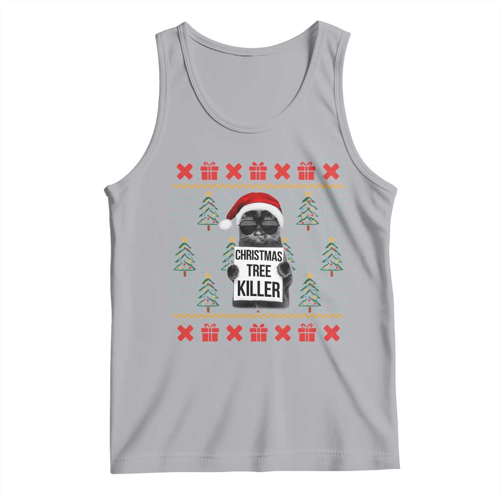 Funny Xmas Black Cat Tank Top Christmas Tree Killer Santa Kitten - Wonder Print Shop