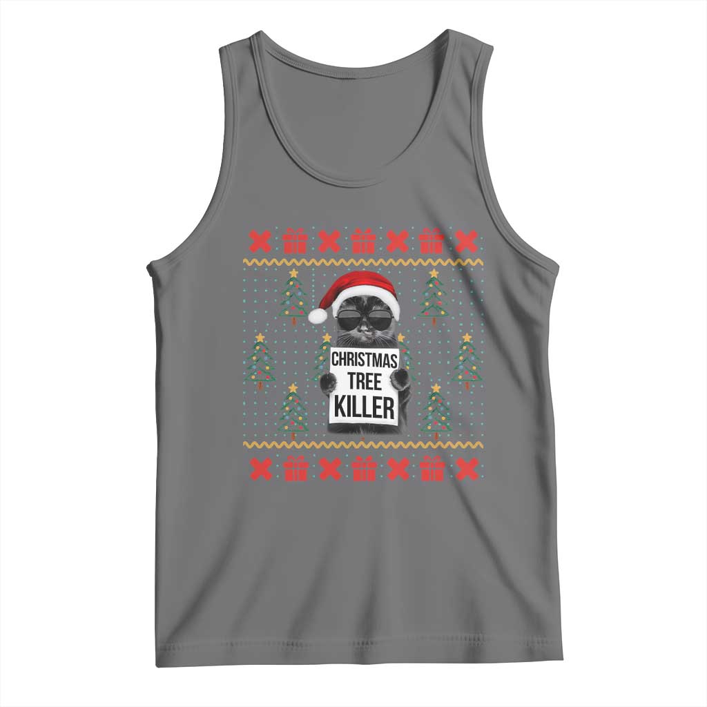 Funny Xmas Black Cat Tank Top Christmas Tree Killer Santa Kitten - Wonder Print Shop