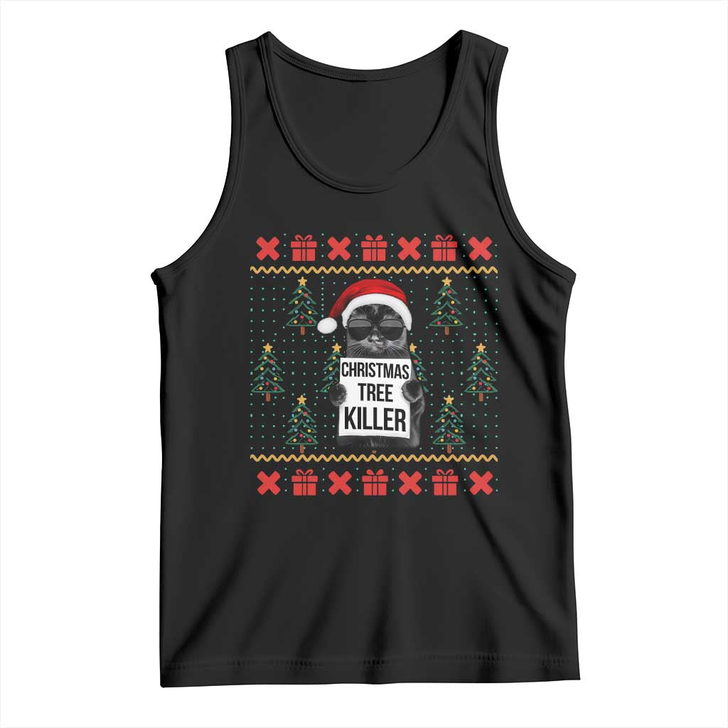Funny Xmas Black Cat Tank Top Christmas Tree Killer Santa Kitten - Wonder Print Shop