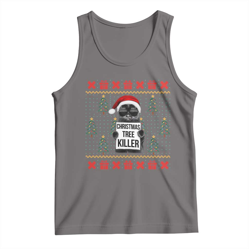 Funny Xmas Black Cat Tank Top Christmas Tree Killer Santa Kitten - Wonder Print Shop