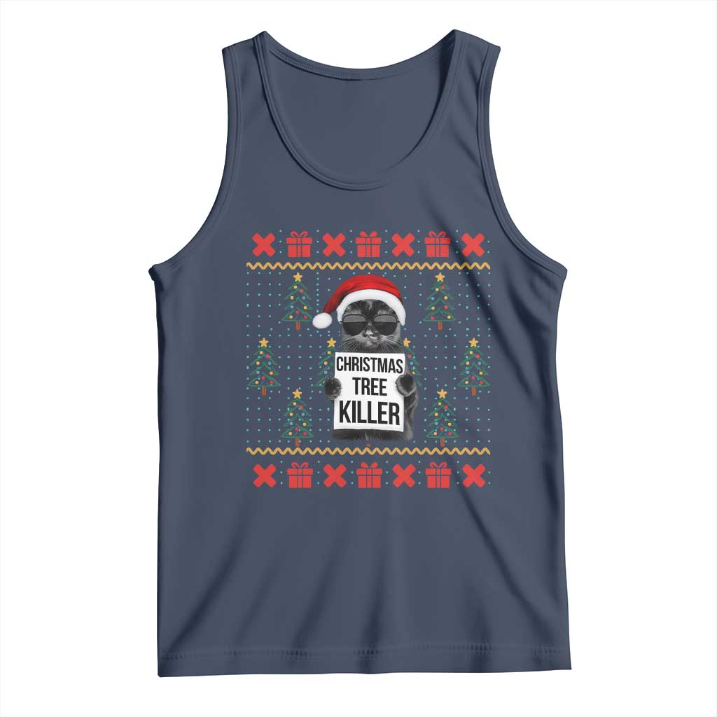 Funny Xmas Black Cat Tank Top Christmas Tree Killer Santa Kitten - Wonder Print Shop