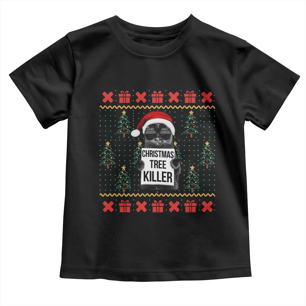 Funny Xmas Black Cat Toddler T Shirt Christmas Tree Killer Santa Kitten - Wonder Print Shop