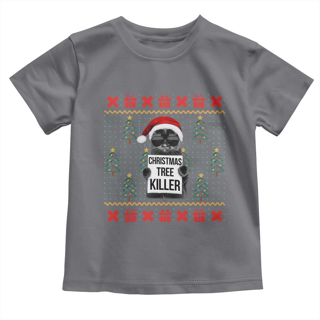 Funny Xmas Black Cat Toddler T Shirt Christmas Tree Killer Santa Kitten - Wonder Print Shop