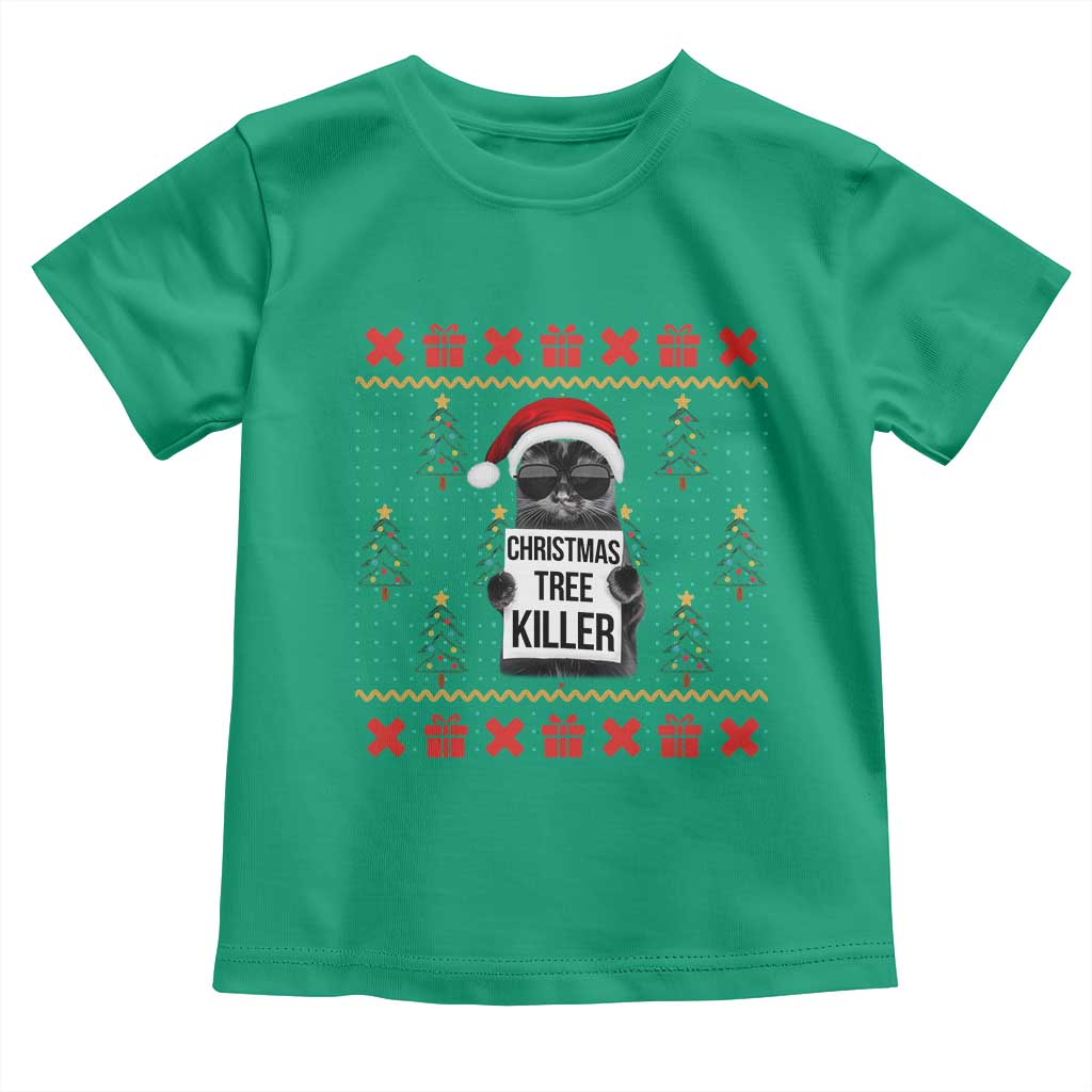 Funny Xmas Black Cat Toddler T Shirt Christmas Tree Killer Santa Kitten - Wonder Print Shop