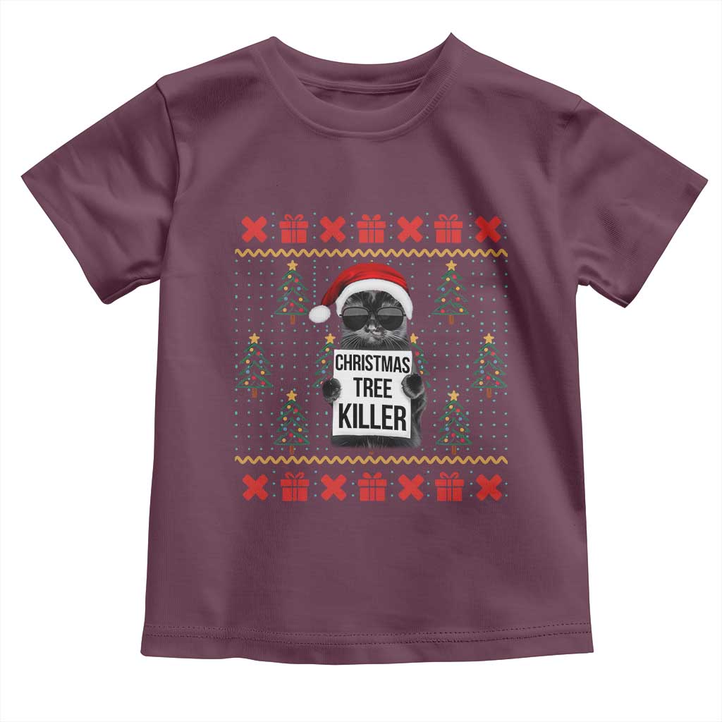 Funny Xmas Black Cat Toddler T Shirt Christmas Tree Killer Santa Kitten - Wonder Print Shop