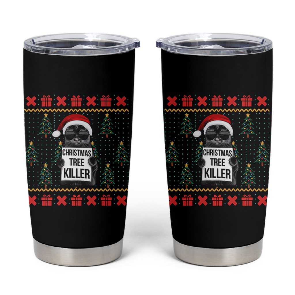Funny Xmas Black Cat Tumbler Cup Christmas Tree Killer Santa Kitten