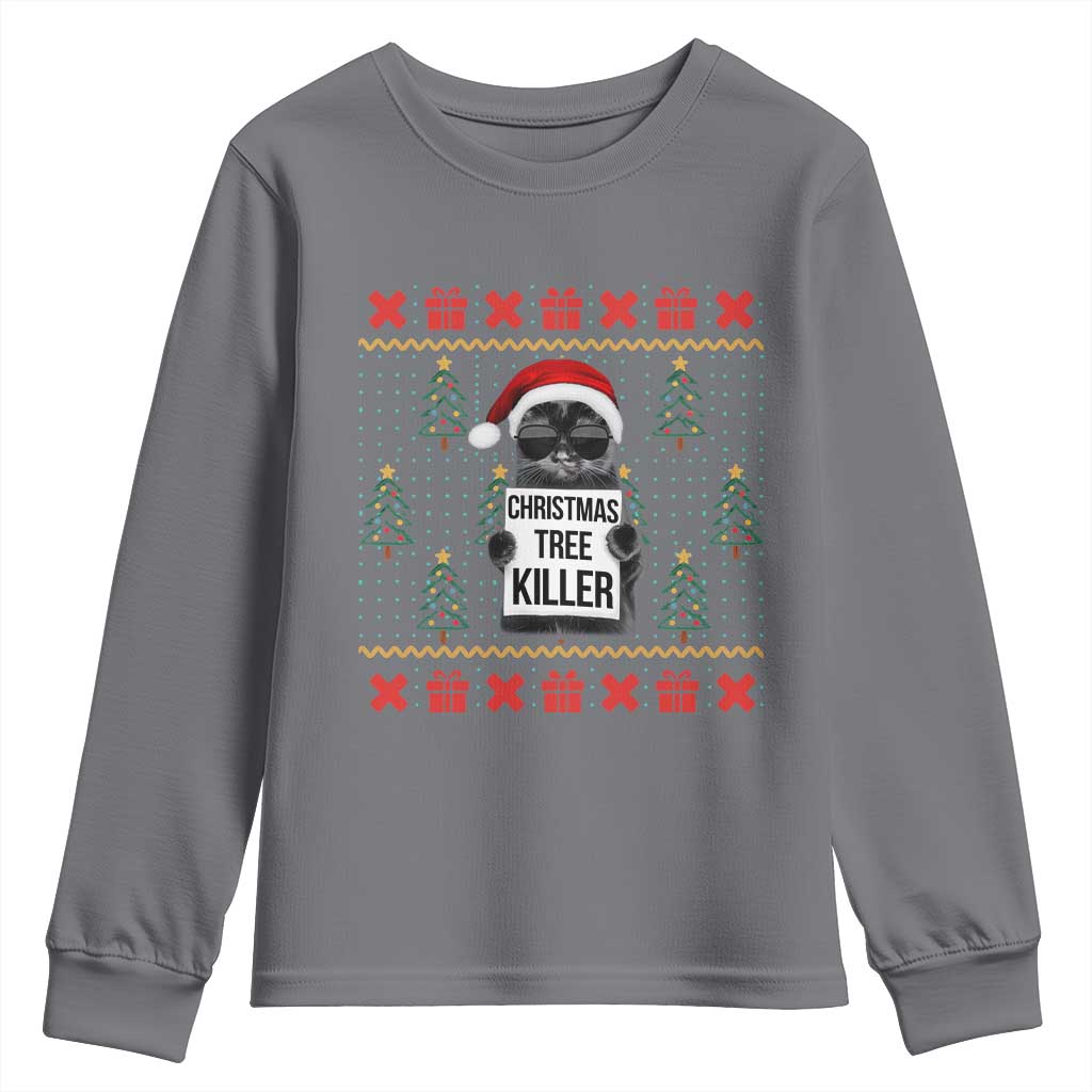 Funny Xmas Black Cat Youth Sweatshirt Christmas Tree Killer Santa Kitten - Wonder Print Shop