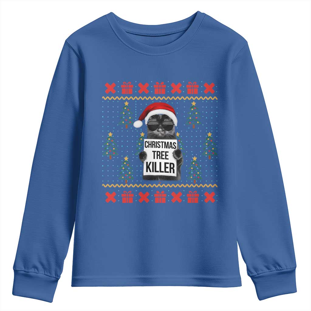 Funny Xmas Black Cat Youth Sweatshirt Christmas Tree Killer Santa Kitten - Wonder Print Shop