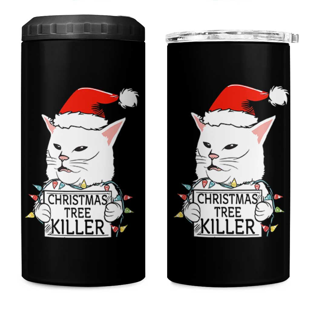 Funny Xmas Grumpy Cat 4 in 1 Can Cooler Tumbler Christmas Tree Killer Santa Kitten
