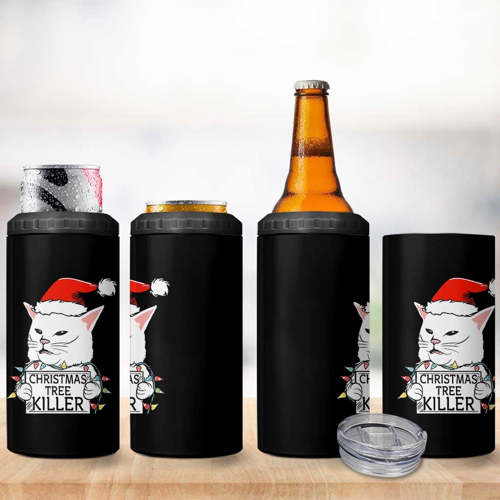 Funny Xmas Grumpy Cat 4 in 1 Can Cooler Tumbler Christmas Tree Killer Santa Kitten