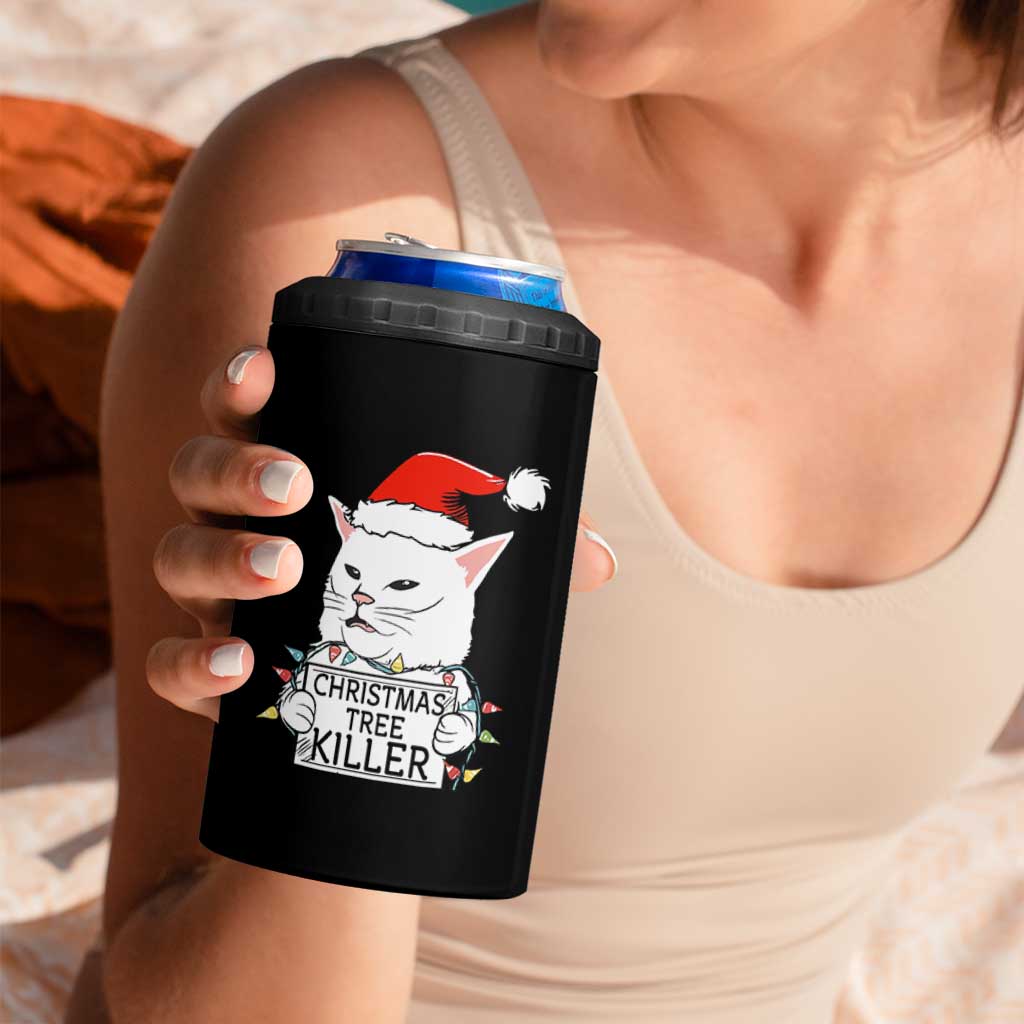 Funny Xmas Grumpy Cat 4 in 1 Can Cooler Tumbler Christmas Tree Killer Santa Kitten