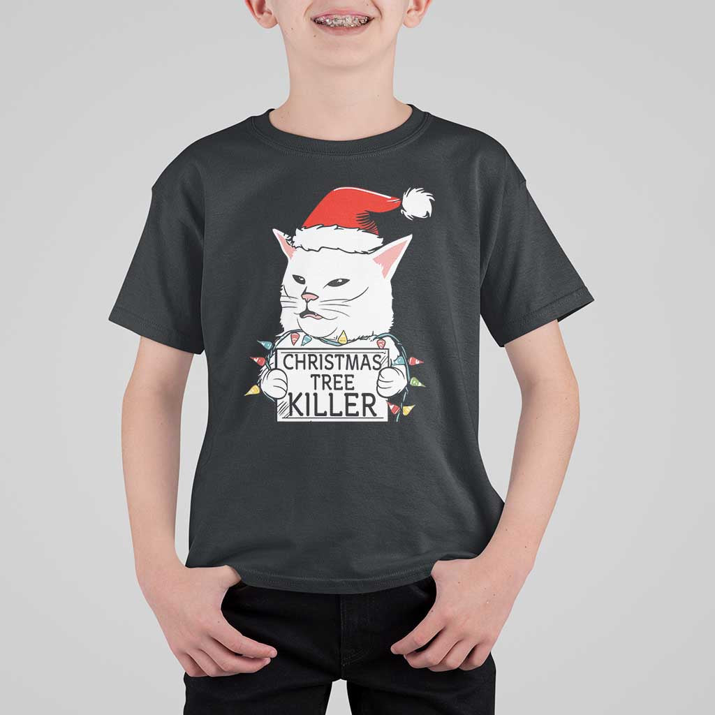 Funny Xmas Grumpy Cat T Shirt For Kid Christmas Tree Killer Santa Kitten - Wonder Print Shop