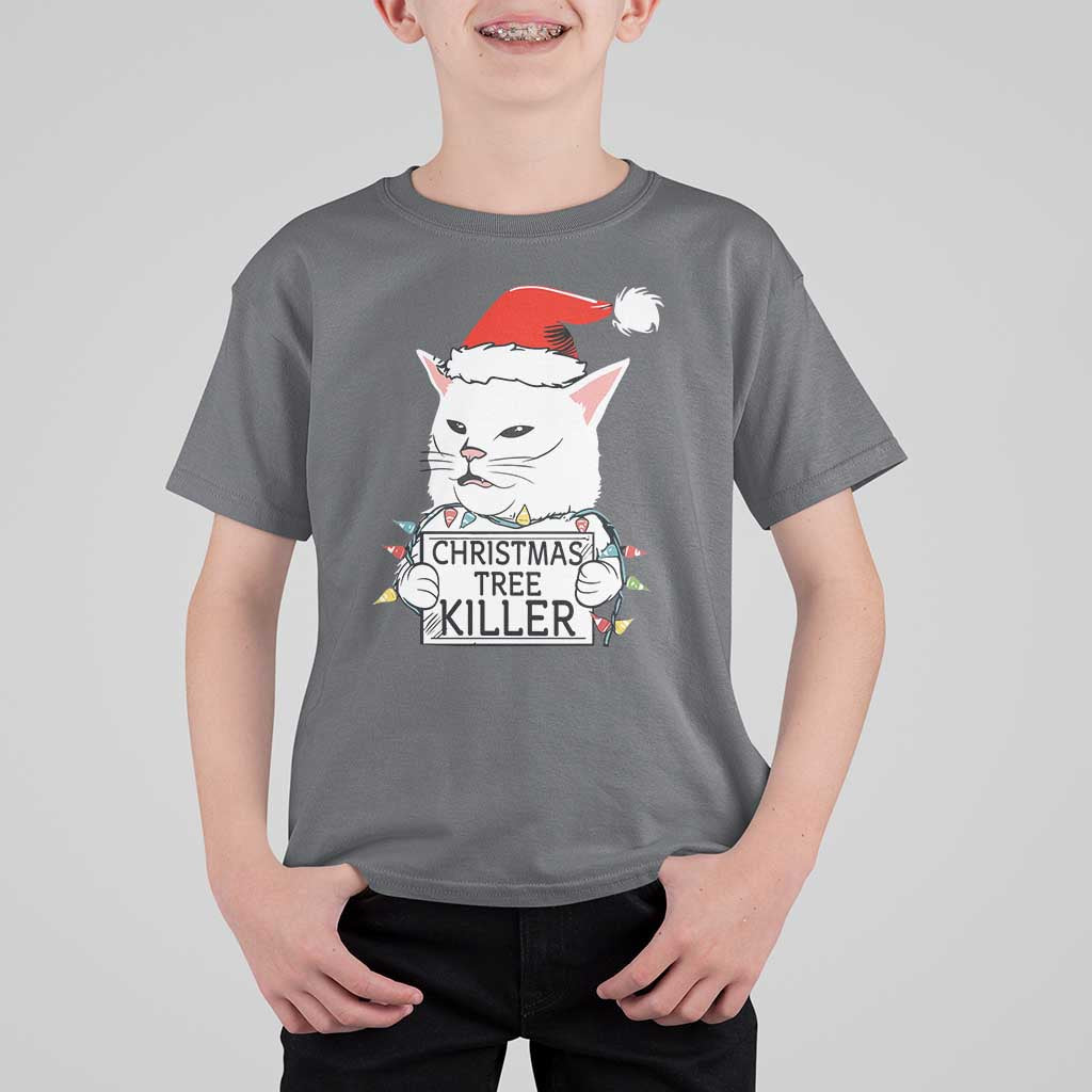 Funny Xmas Grumpy Cat T Shirt For Kid Christmas Tree Killer Santa Kitten - Wonder Print Shop