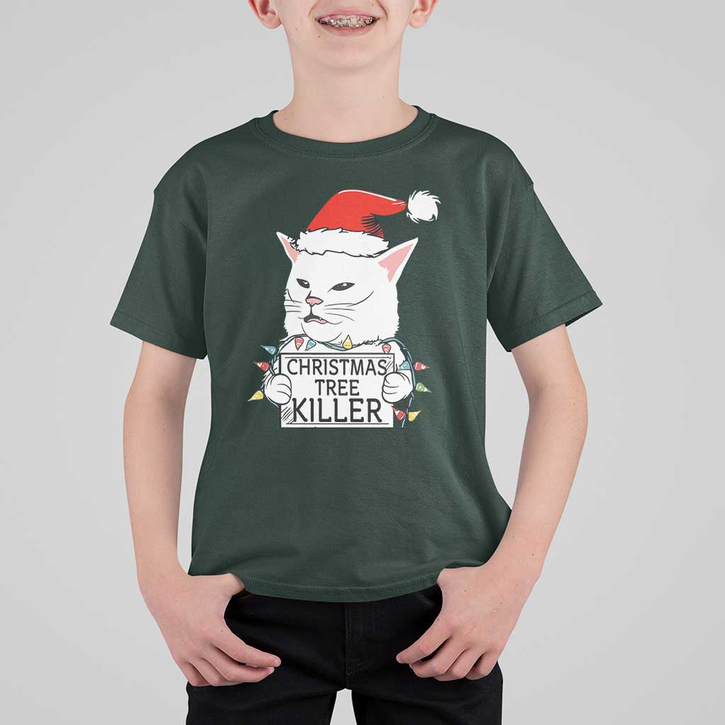 Funny Xmas Grumpy Cat T Shirt For Kid Christmas Tree Killer Santa Kitten - Wonder Print Shop