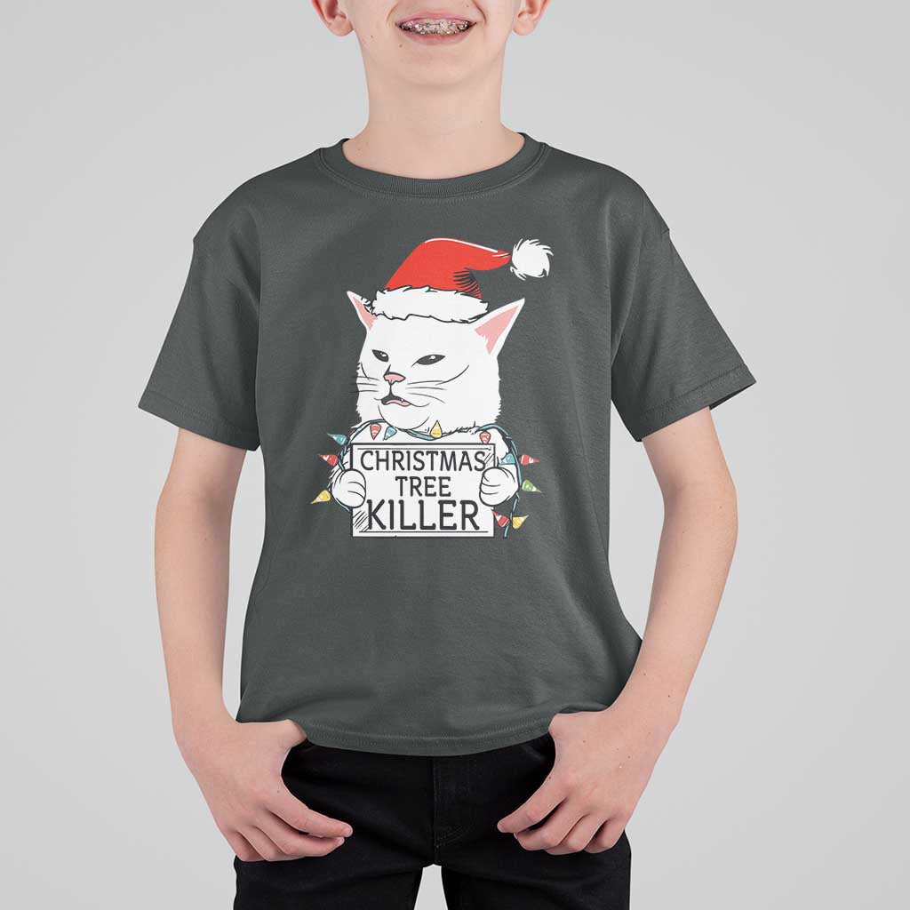Funny Xmas Grumpy Cat T Shirt For Kid Christmas Tree Killer Santa Kitten - Wonder Print Shop