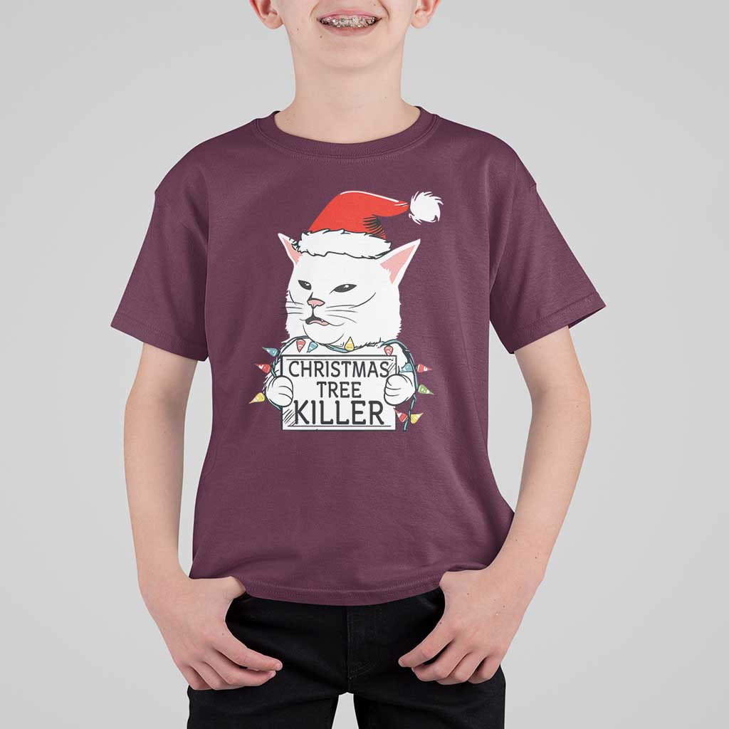 Funny Xmas Grumpy Cat T Shirt For Kid Christmas Tree Killer Santa Kitten - Wonder Print Shop