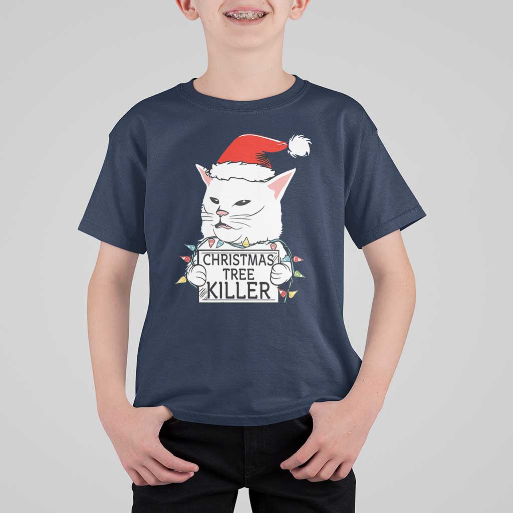 Funny Xmas Grumpy Cat T Shirt For Kid Christmas Tree Killer Santa Kitten - Wonder Print Shop