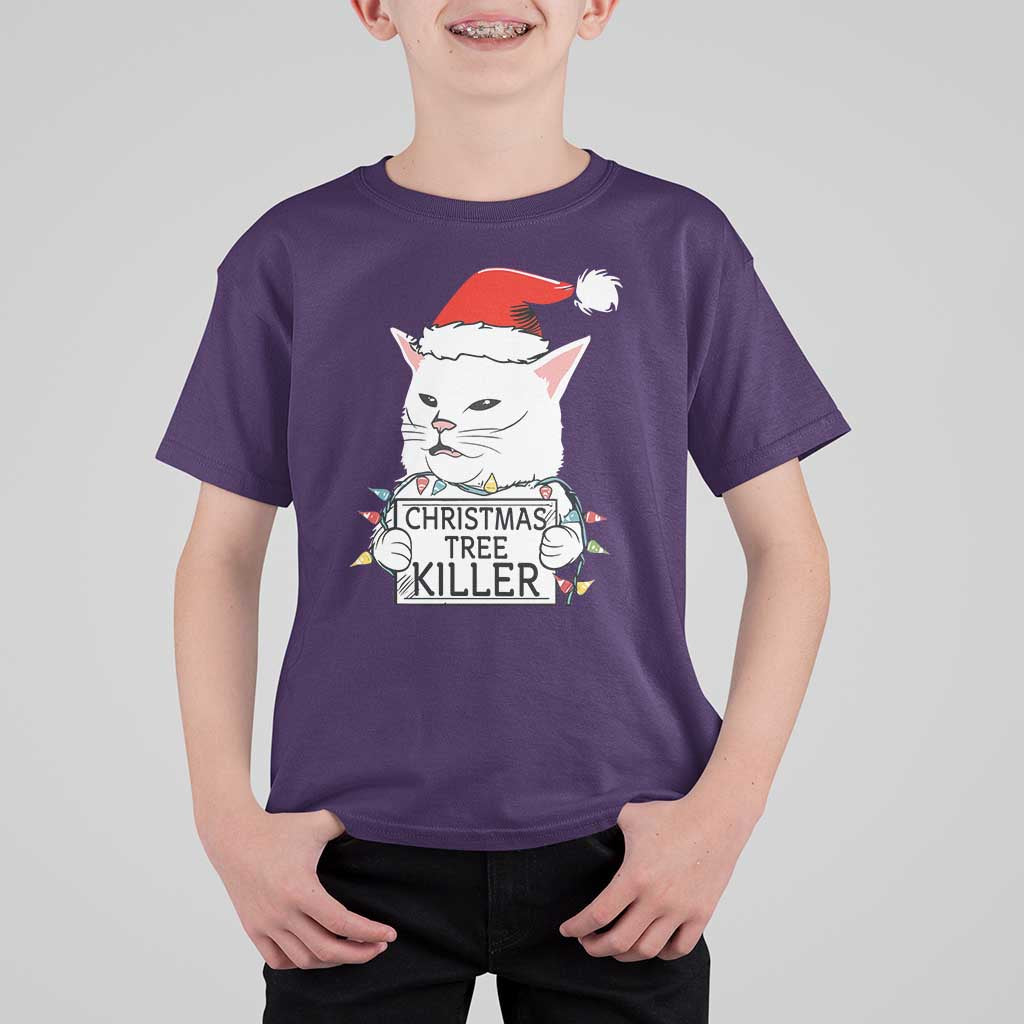 Funny Xmas Grumpy Cat T Shirt For Kid Christmas Tree Killer Santa Kitten - Wonder Print Shop