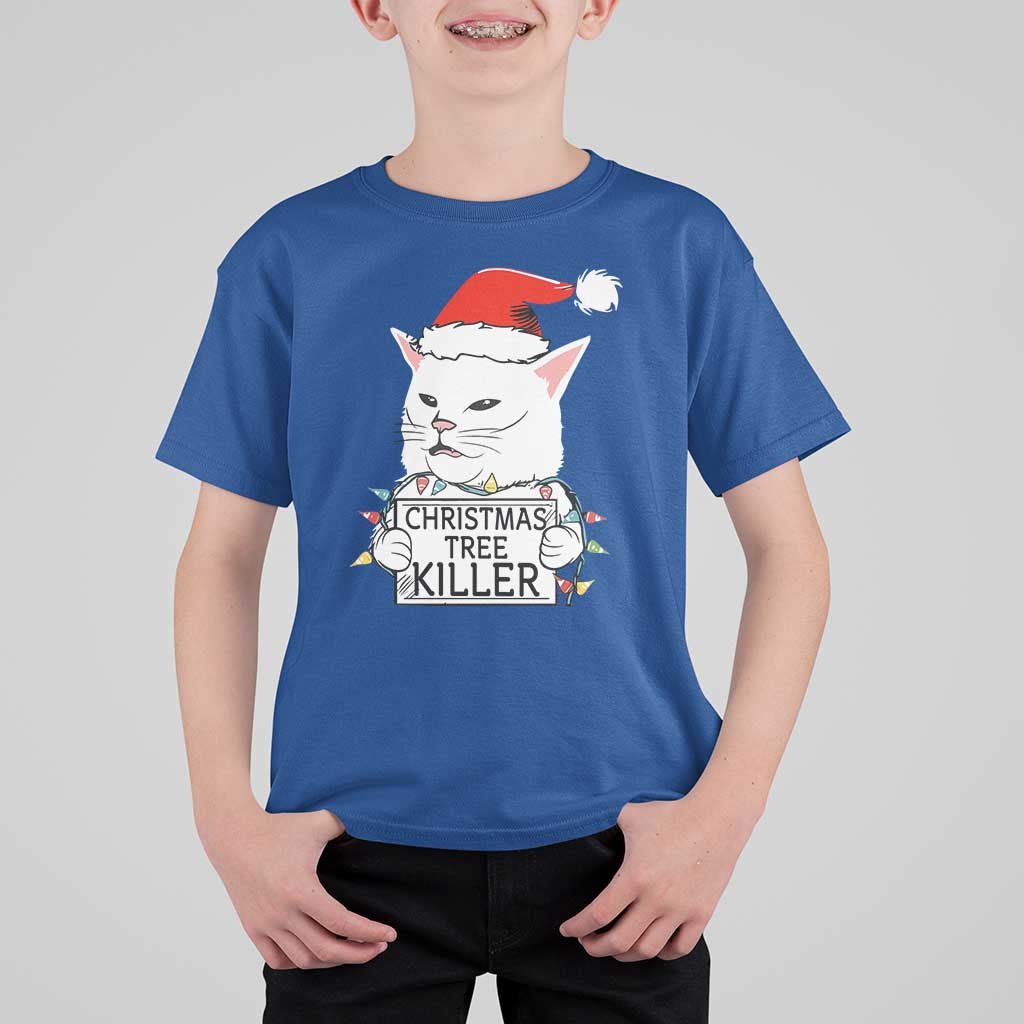 Funny Xmas Grumpy Cat T Shirt For Kid Christmas Tree Killer Santa Kitten - Wonder Print Shop