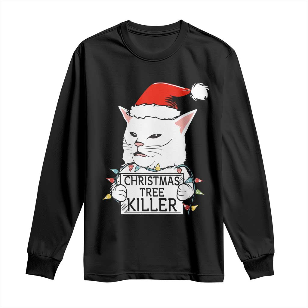 Funny Xmas Grumpy Cat Long Sleeve Shirt Christmas Tree Killer Santa Kitten - Wonder Print Shop
