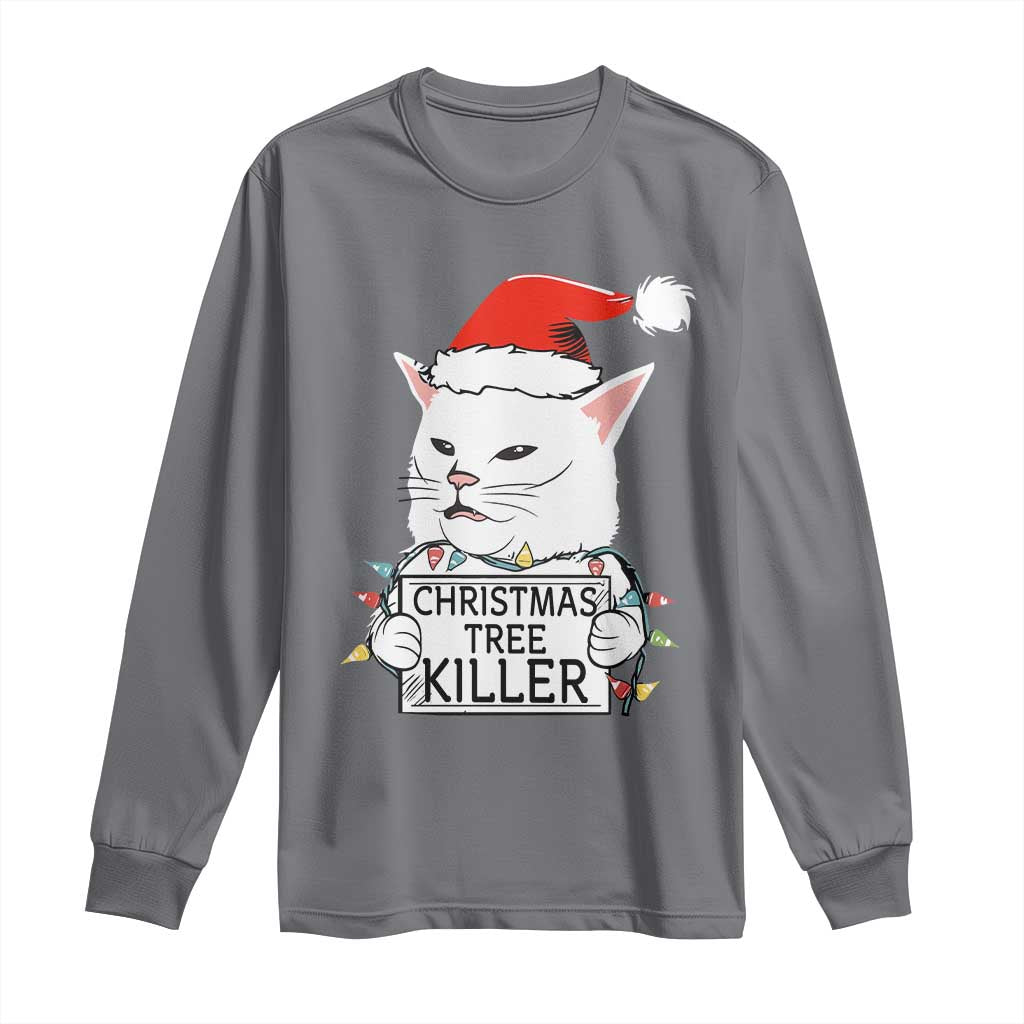 Funny Xmas Grumpy Cat Long Sleeve Shirt Christmas Tree Killer Santa Kitten - Wonder Print Shop