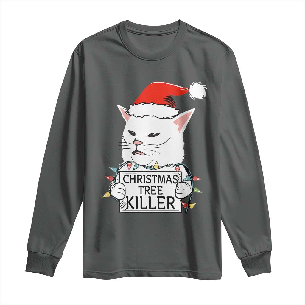 Funny Xmas Grumpy Cat Long Sleeve Shirt Christmas Tree Killer Santa Kitten - Wonder Print Shop