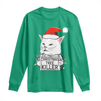 Funny Xmas Grumpy Cat Long Sleeve Shirt Christmas Tree Killer Santa Kitten - Wonder Print Shop