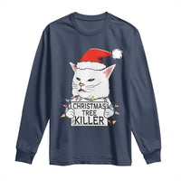Funny Xmas Grumpy Cat Long Sleeve Shirt Christmas Tree Killer Santa Kitten - Wonder Print Shop