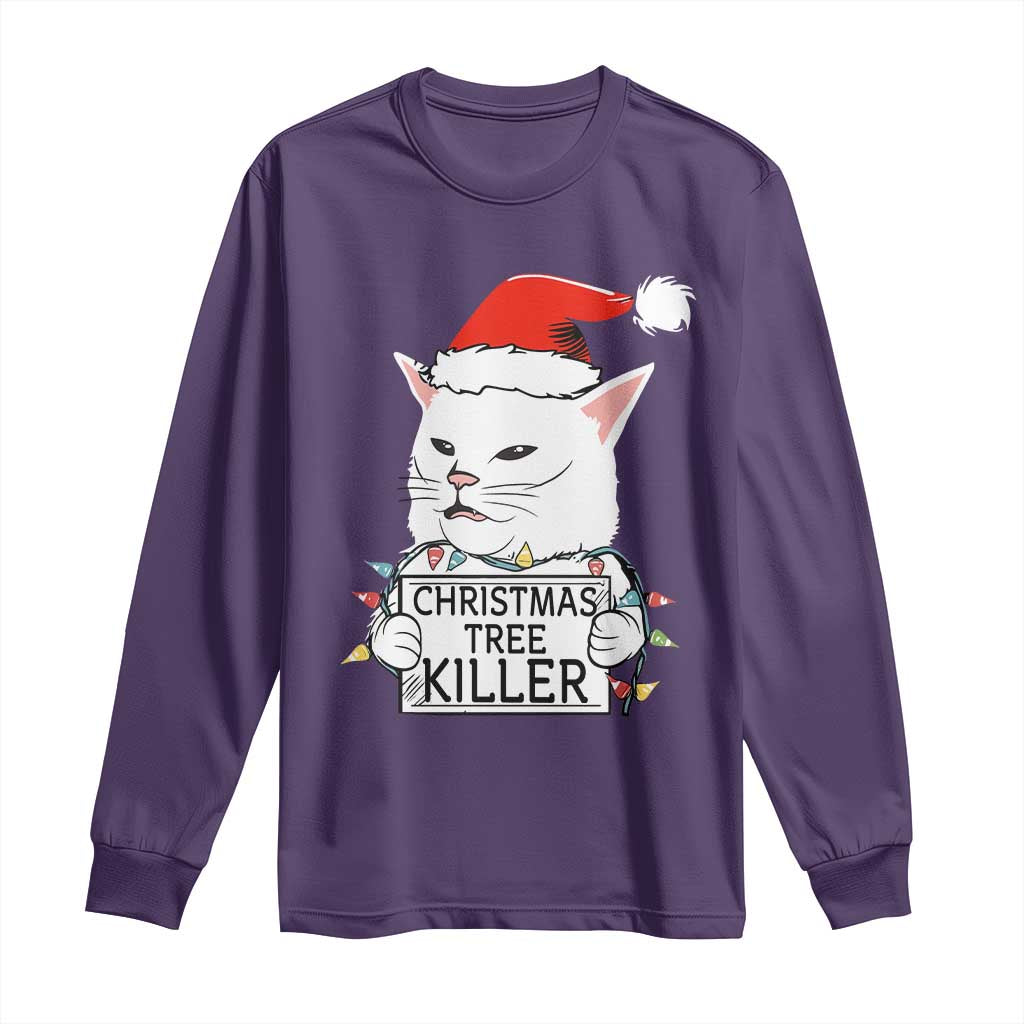 Funny Xmas Grumpy Cat Long Sleeve Shirt Christmas Tree Killer Santa Kitten - Wonder Print Shop