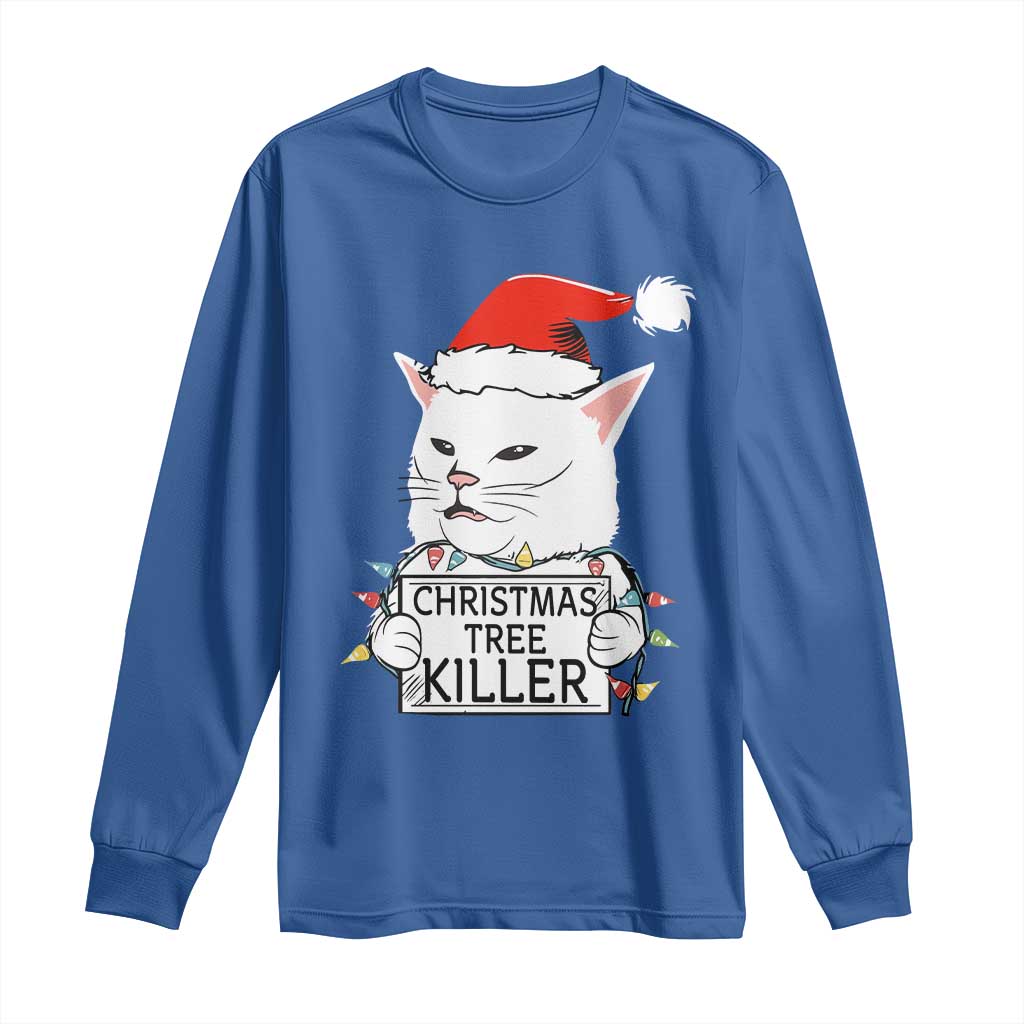 Funny Xmas Grumpy Cat Long Sleeve Shirt Christmas Tree Killer Santa Kitten - Wonder Print Shop
