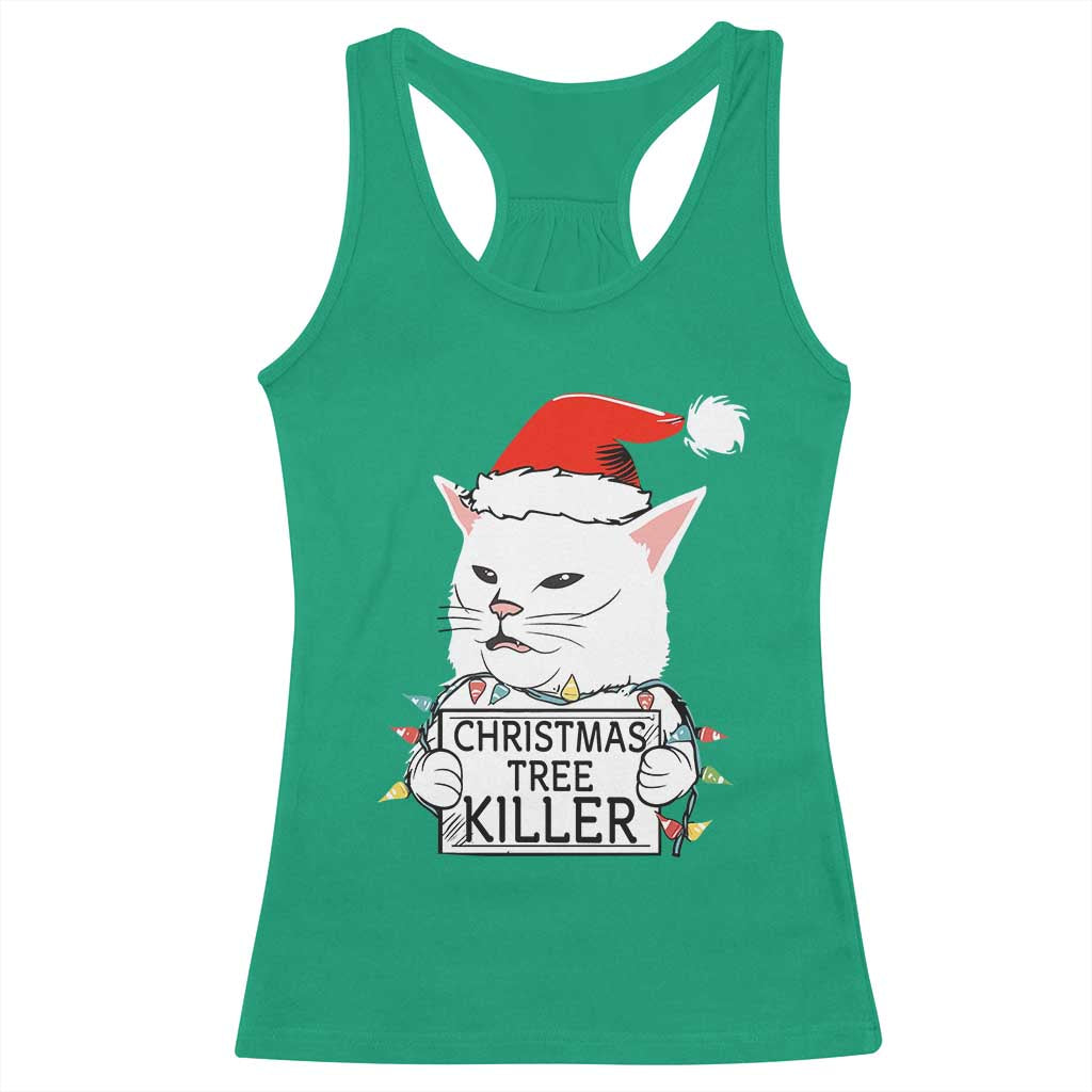 Funny Xmas Grumpy Cat Racerback Tank Top Christmas Tree Killer Santa Kitten - Wonder Print Shop