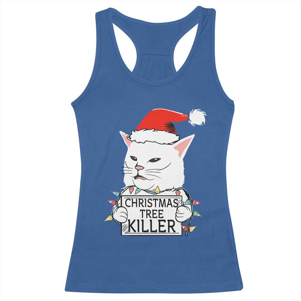 Funny Xmas Grumpy Cat Racerback Tank Top Christmas Tree Killer Santa Kitten - Wonder Print Shop