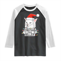Funny Xmas Grumpy Cat Raglan Shirt Christmas Tree Killer Santa Kitten - Wonder Print Shop